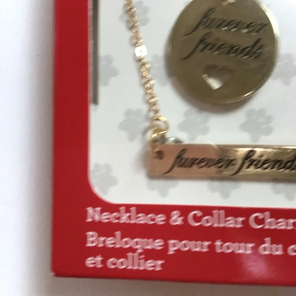 Furever Friends Gold Tone Necklace &‎ Pet  Collar Charm Set NWT